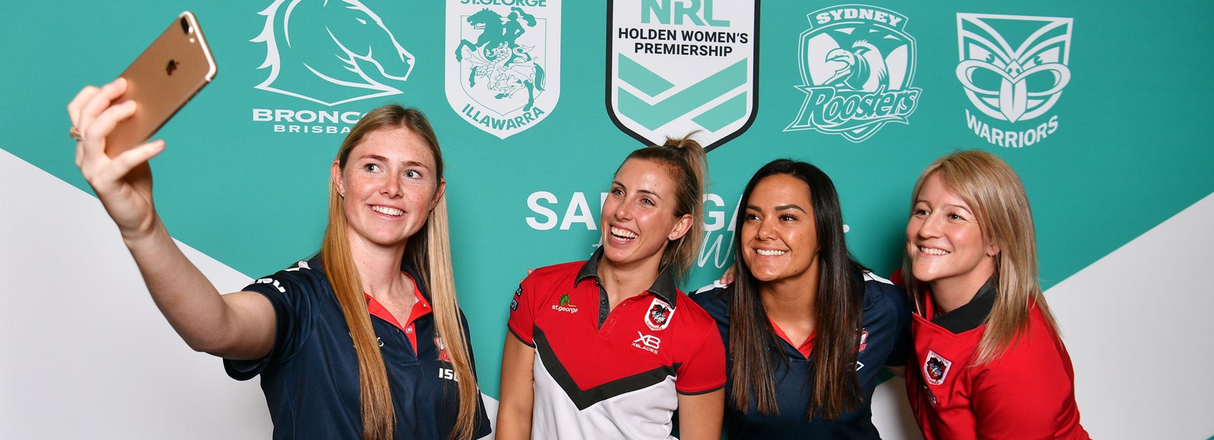 Roosters and Dragons players at the Women's NRL Premiership launch.